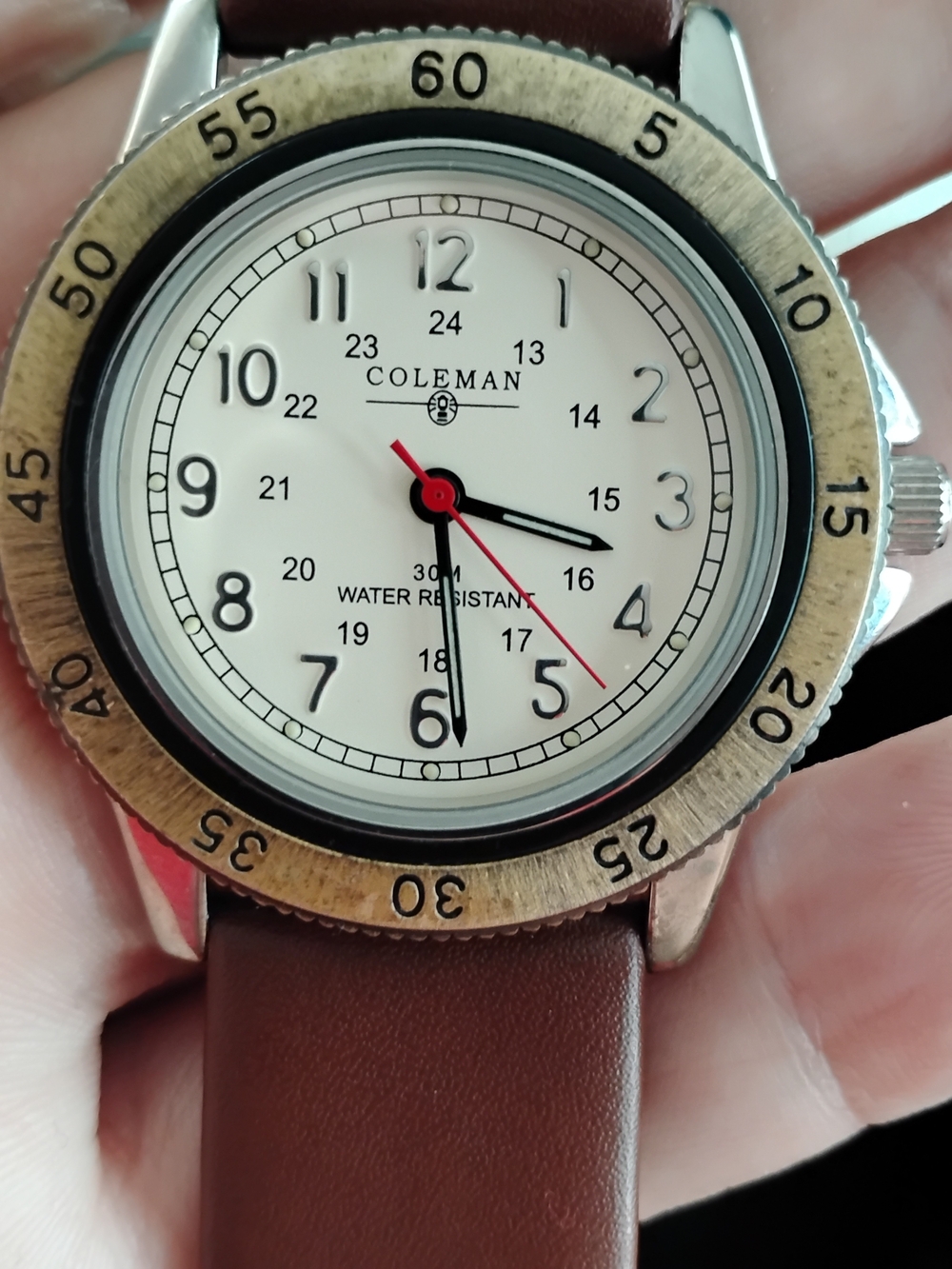 Coleman Men's Brown Leather Strap Wristwatch - White Dial